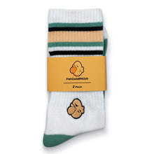 Load image into Gallery viewer, White Green Socks Crew Length 2 Pack
